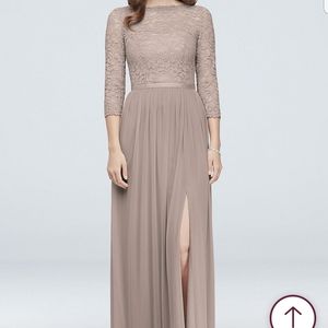 David's Bridal Biscotti Lace Top dress